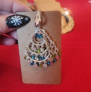 Silver Earrings with Blue and Green Beads